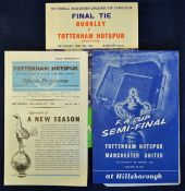 Tottenham Hotspur football programmes all 1961/62 Charity Shield v FA Select XI, FA Cup semi-final v