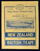 1950 British (Lions) Team versus New Zealand rugby programme - played at Carisbrook Ground on