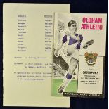 1962/63 Oldham Athletic v Southport programme (Oldham win 11-0, Bert Lister hits 6 goals, Oldham