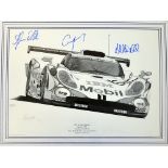 Signed 1998 Le Mans Winners racing print featuring Allan McNish, Laurent Aiello and Stephane