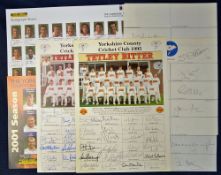 Selection of 1995 onwards Yorkshire CCC signed team sheets featuring Sidebottom, Moxon, Byas,