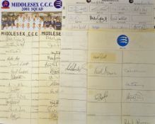 Quantity of 1994 onwards Middlesex CCC signed team sheets and cards including Strauss, Gatting,