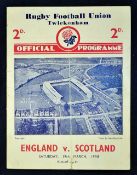 1938 England v Scotland (Champions) rugby programme the last match of the campaign played on March