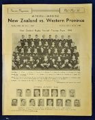 1949 New Zealand v Western Province rugby programme dated 09/07/1949 played at Newlands with general
