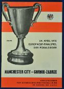 1970 European Cup Winners Cup Final football programme Manchester City v Gornik Zabrze 29 April