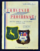 1937 South Africa v Auckland rugby souvenir programme dated 24/07/1937 played at Eden park, South