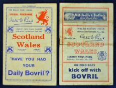 1935 & 1948 Wales v Scotland rugby programmes - both played at Cardiff Arms Park and Wales winning