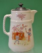 Early Staffordshire “Royal Letters Patent” large tennis lemonade jug with barley twist handle c.
