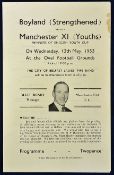 Very scarce 1952/1953 Boyland Youth (Belfast) v Manchester United Youth football programme at the