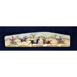 Horse Polo - a hand coloured painted image on bone of a polo match in Asia overall 4 x 18cm