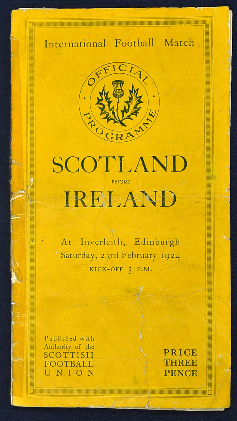 Rare 1924 Scotland v Ireland rugby programme - played at Inverleith Edinburgh 23rd February –