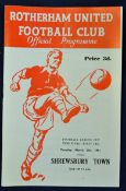 1960/1961 F.L. Cup semi-final football programme Rotherham United v Shrewsbury Town dated Tuesday 21