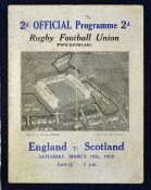 1932 England v Scotland rugby programme - played on 19th March - with England recording their 1st