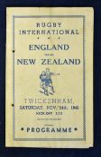 1945 England v New Zealand Victory Rugby International. Scarce 1945 England XV v New Zealand XV