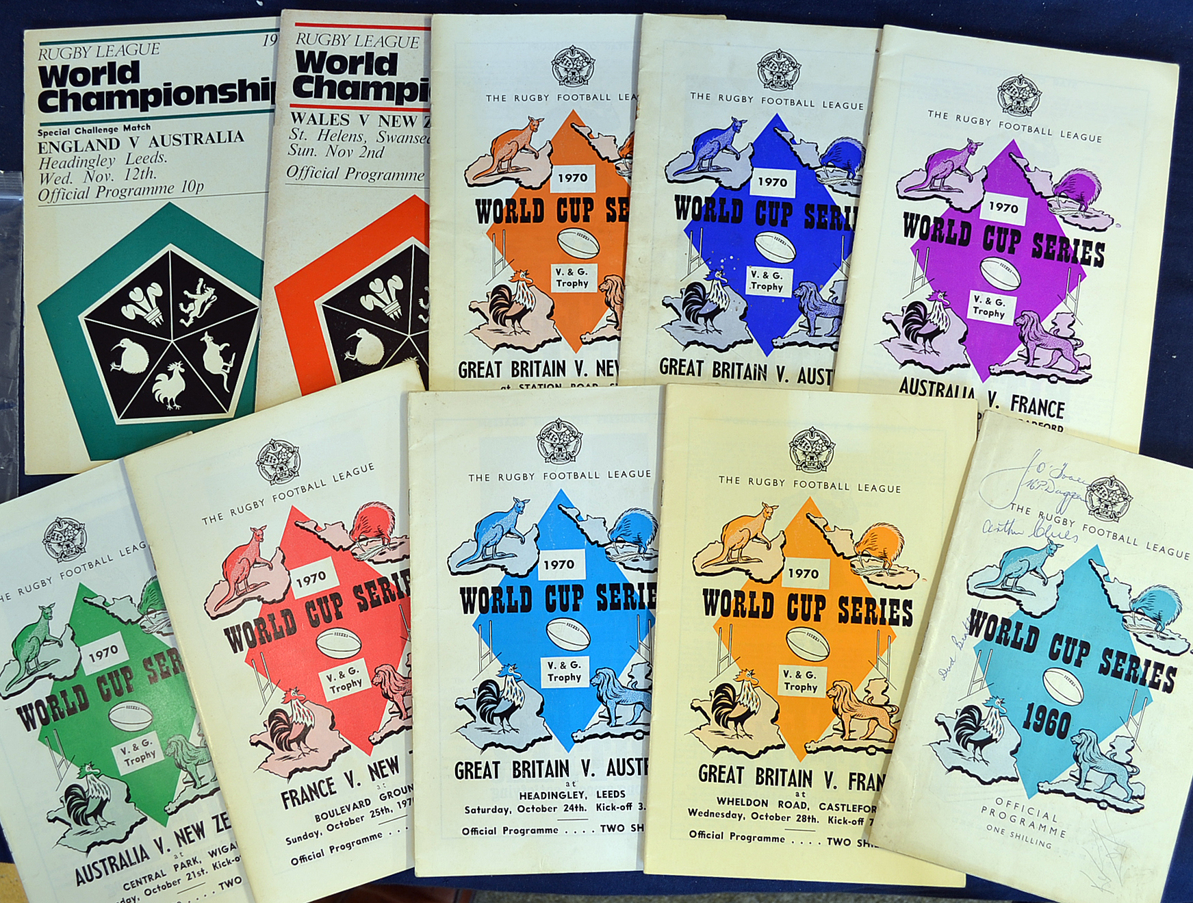 Selection of 1970s Rugby League World Cup programmes featuring Australia v New Zealand 01/10/1960,