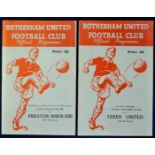 Football programmes Rotherham United v Leeds United 61/62 and Rotherham Utd v Preston NE 61/62