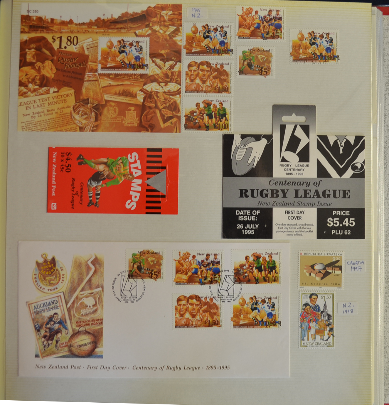 Extensive collection of 1944-2005 rugby related stamps and FDC’s within an album covering a huge