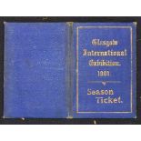 1901 Glasgow International Exhibition Season Ticket costing 1 Guinea, folding card in blue cloth