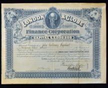 1900 London & Globe Finance Corporation Ltd Certificate of Forty Shares dated 18th January (Gold