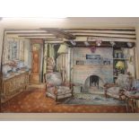 C H Swaab. A cottage interior. Signed and dated 1952. Watercolour on paper 14"x 21 ½"