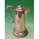 Silver Plated Coffee Pot of plain cylinder form. Engraved initials. 12" high