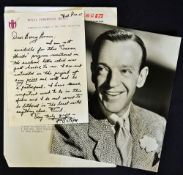 1976 Signed Fred Astaire hand written letter c/w black and white photograph 21.5 x 25.5cm, the