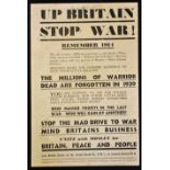 WWII 1939 Anti War Small Poster issued by Mosley's "British Union", black printing size, in good