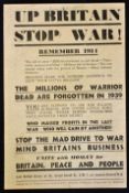 WWII 1939 Anti War Small Poster issued by Mosley's "British Union", black printing size, in good