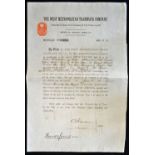 1883 The West Metropolitan Tramways Ltd, London Certificate for £50 Mortgage Stock hand signed by