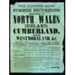 Nice 1863 Railway Poster advertising Summer Excursions to North Wales, Ireland, Cumberland and