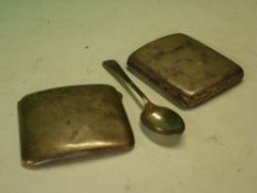 Two Silver Cigarette Cases together with a silver teaspoon. 6ozs 10dwts