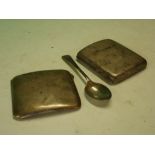 Two Silver Cigarette Cases together with a silver teaspoon. 6ozs 10dwts