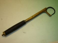 Fishing. A brass gaff with ring-turned rosewood handle