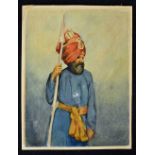 Sikh Warrior watercolour of a Nihung c1900s on heavy card stock^ Nihang Singh or Sikh religious