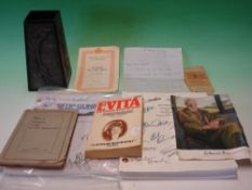 Theatre Memorabilia. Collection comprising a paperback volume "Evita" signed by Tim Rice and