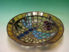 A Stained Glass Plafonnier in the manner of Tiffany Studios, with dragonfly and foliage in