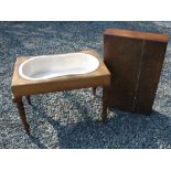 A Victorian Oak Bidet Stool with kidney form ceramic liner