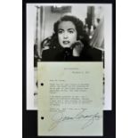 1976 Signed Joan Crawford printed letter c/w black and white print 25 x 21cm, the letter is dated