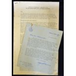 Hand Signed Minister of Transport Alfred Barnes MP typewritten letter on Ministry of Transport