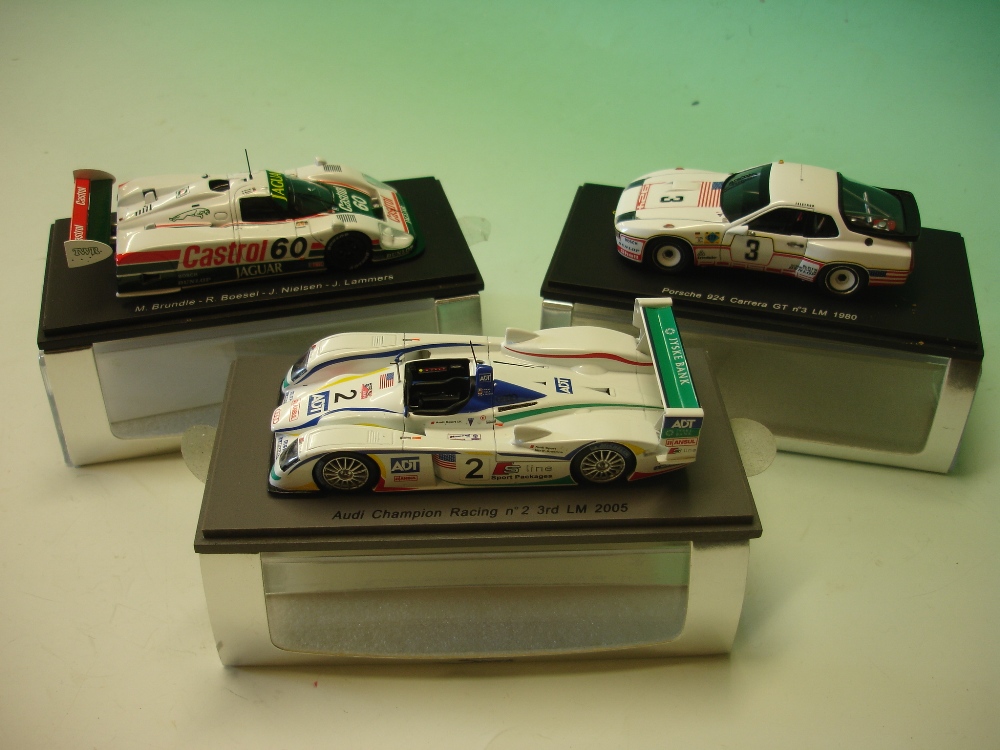 Three Minimax Spark Models 1/43rd scale. Porsche 924 Carrera GT no.3 LM 1980; Jaguar XJR 9 no.60