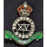 15th Royal Ludhiana Sikh silver and enamel military regimental Brooch approx. 22mm across x 25mm