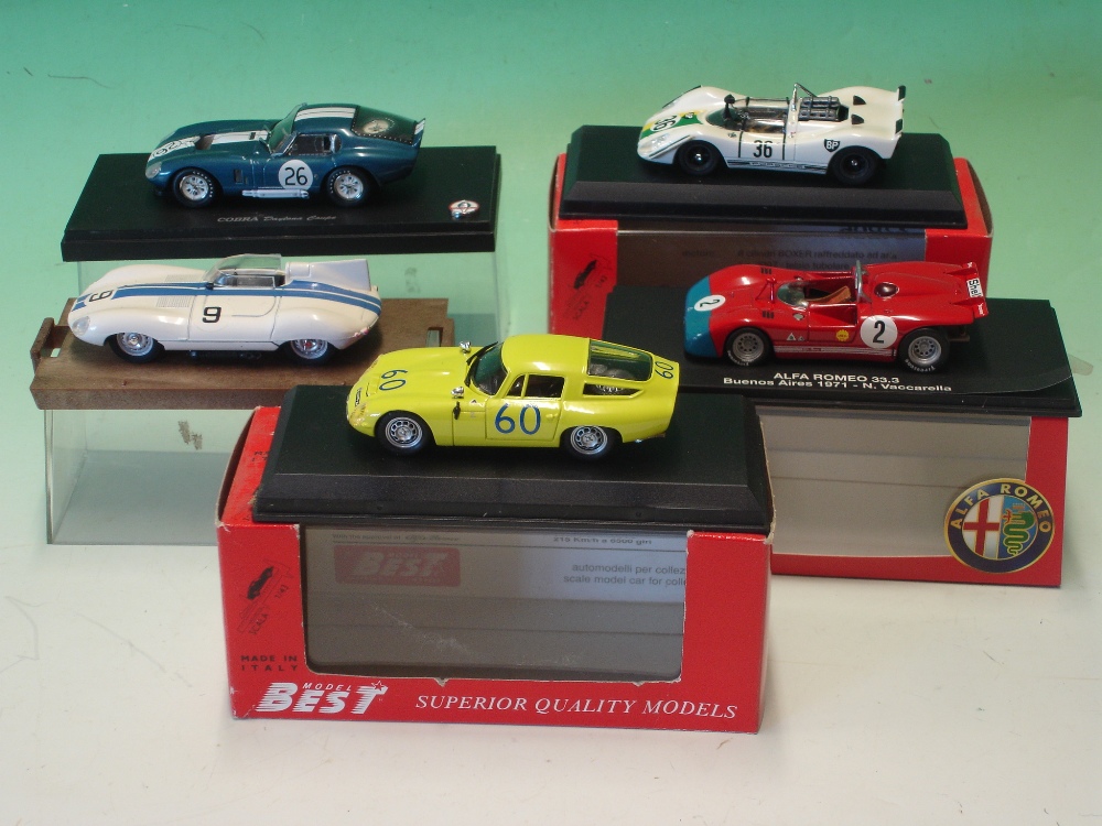 Five Collector's Models. Various makers, Alfa Romeo 33.3 Buenos Aires 1971; Alfa Romeo TZ1 Targa