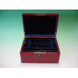 A Red Morocco Jewellery Case stamped "Clark. 33. New Bond St" with Bramah lock (no key and forced)