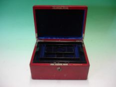 A Red Morocco Jewellery Case stamped "Clark. 33. New Bond St" with Bramah lock (no key and forced)
