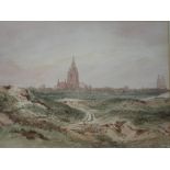 French School 19th Century. Landscape with Calais skyline. Watercolour on paper 10 ½"x 14 ½"