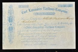 1847 East Lancashire Railway Company Certificate for a Quarter share made out to Albert Hudson Royds