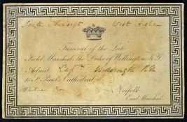 1852 Duke of Wellington Funeral Invitation to St Paul's Cathedral admitting Capt' Widdrington, to