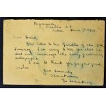 India 1938 Gandhi postcard from his secretary dated 7th March an unusual postcard/ letter from the