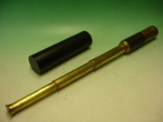 A Three Draw Telescope Gilt brass and leather tube with ray shield and lens cap. Cased. Optics
