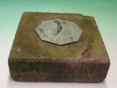 Garden Statuary. A sundial on quarried stone base. 11 ½" wide